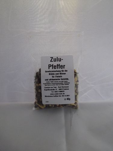 Zulu-Pfeffer Gewürzmischung für die Mühle und Mörser 40g