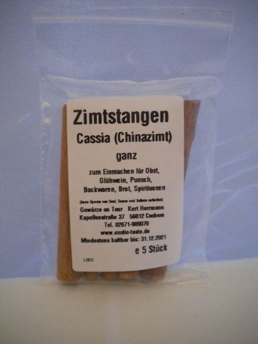 Zimtstangen Cassia (Chinazimt) ganz 5Stück